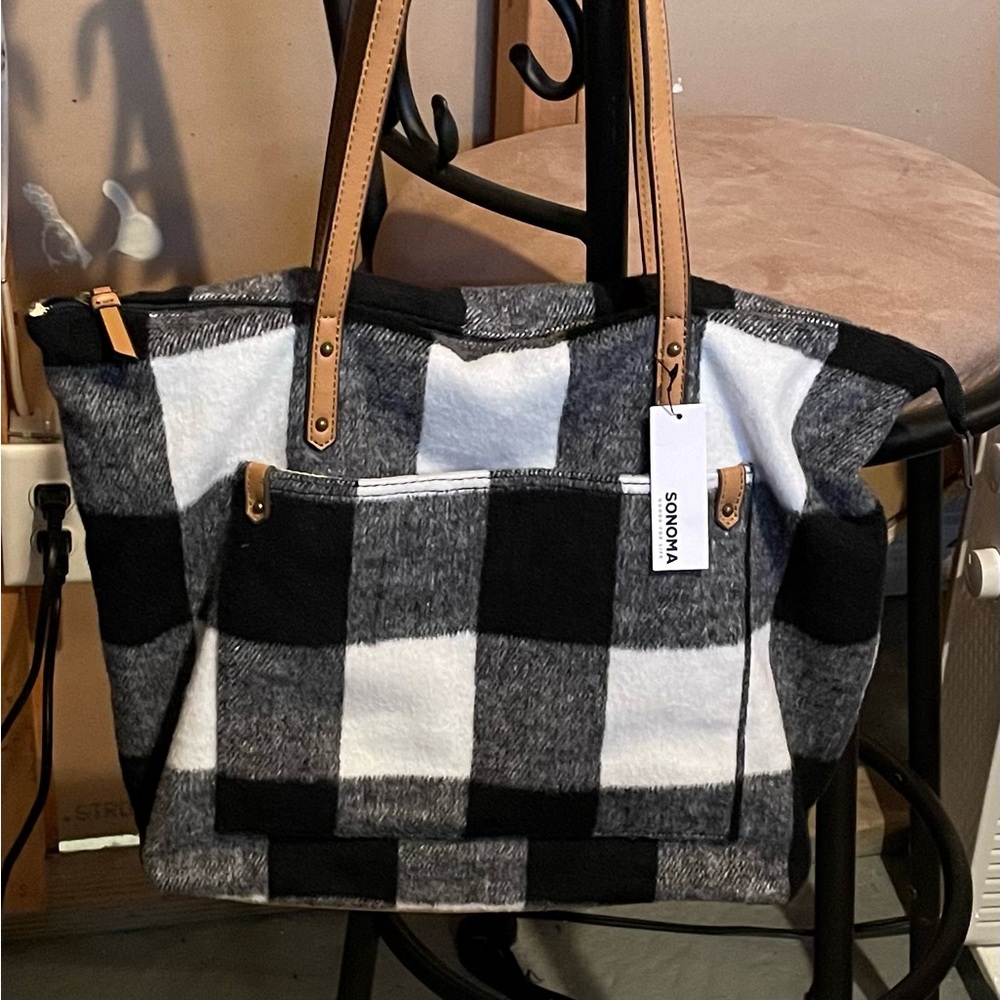Sonoma Black and White Tote Bag with Shimmery Finish